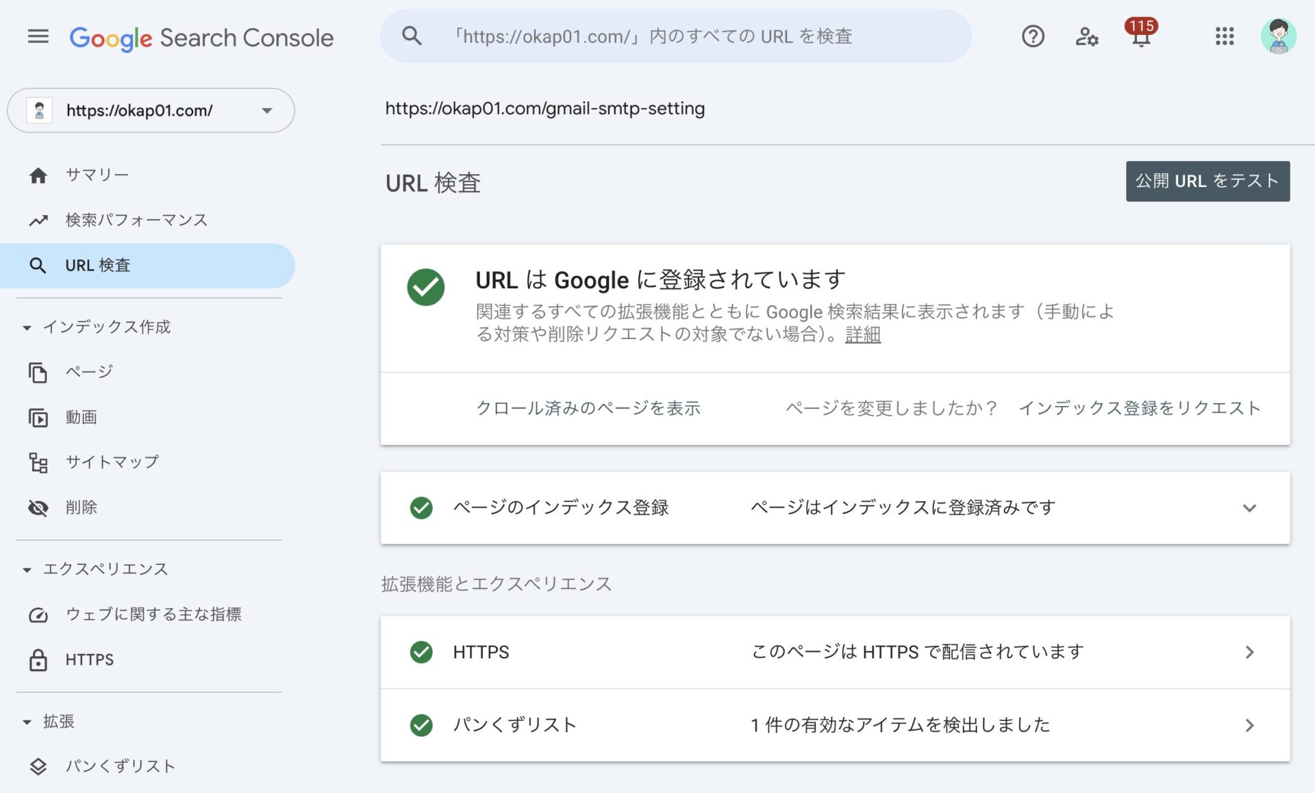 サーチコンソール URL検査