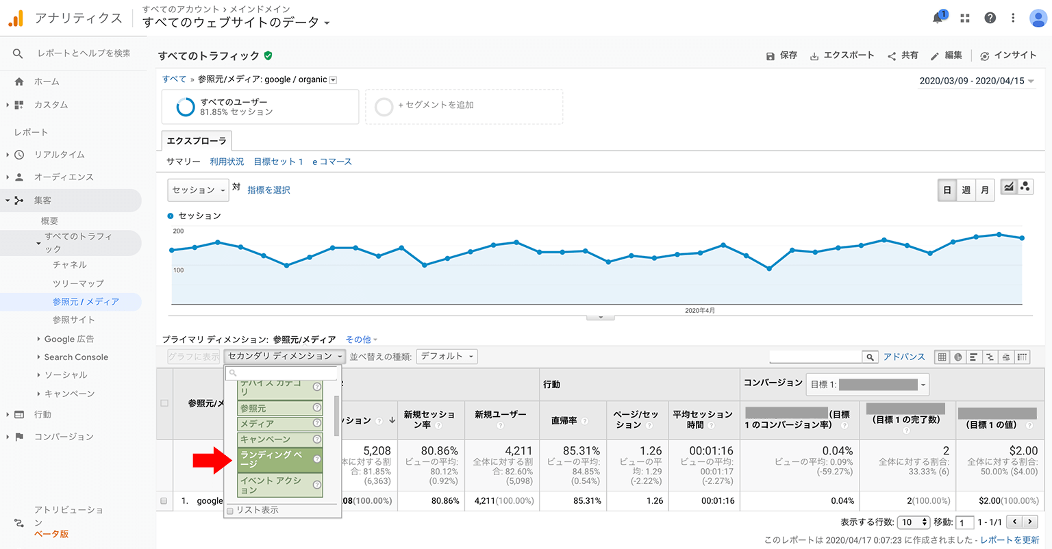 Googleアナリティクス 集客レポート